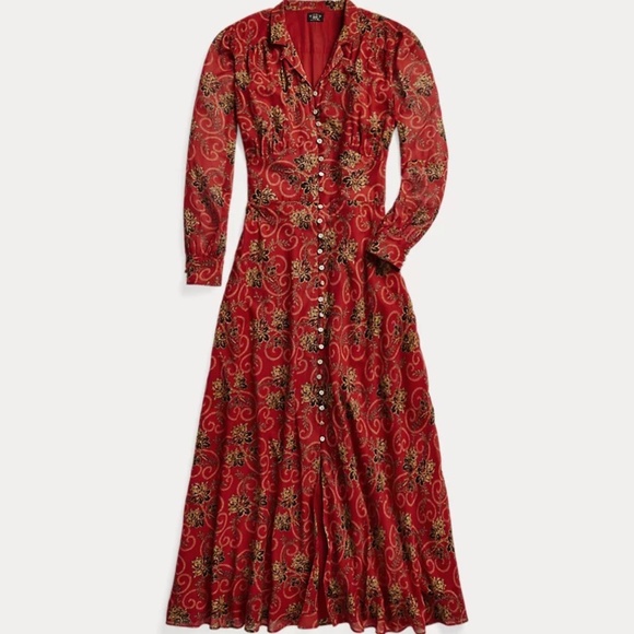 RRL Ralph Ralph Lauren Red Bias-Cut Floral Cotton Dress Size 1 XS Small - Picture 6 of 14